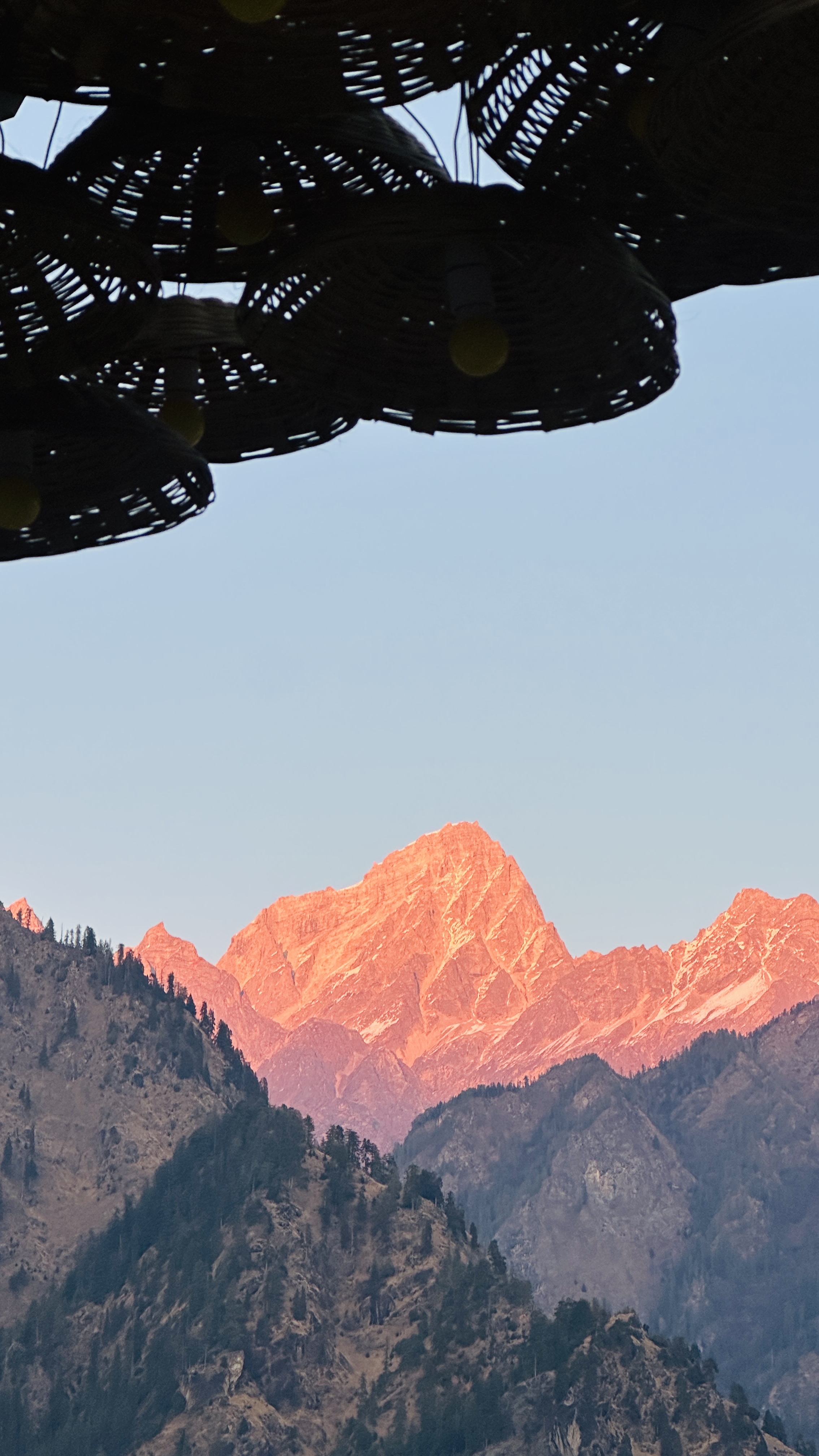 Sunset over the Himalayas framed through the dome ceiling